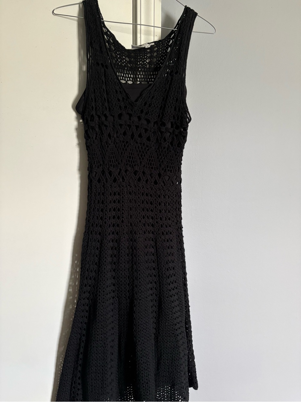 Maggy London Black Crochet V-Neck Midi Dress
